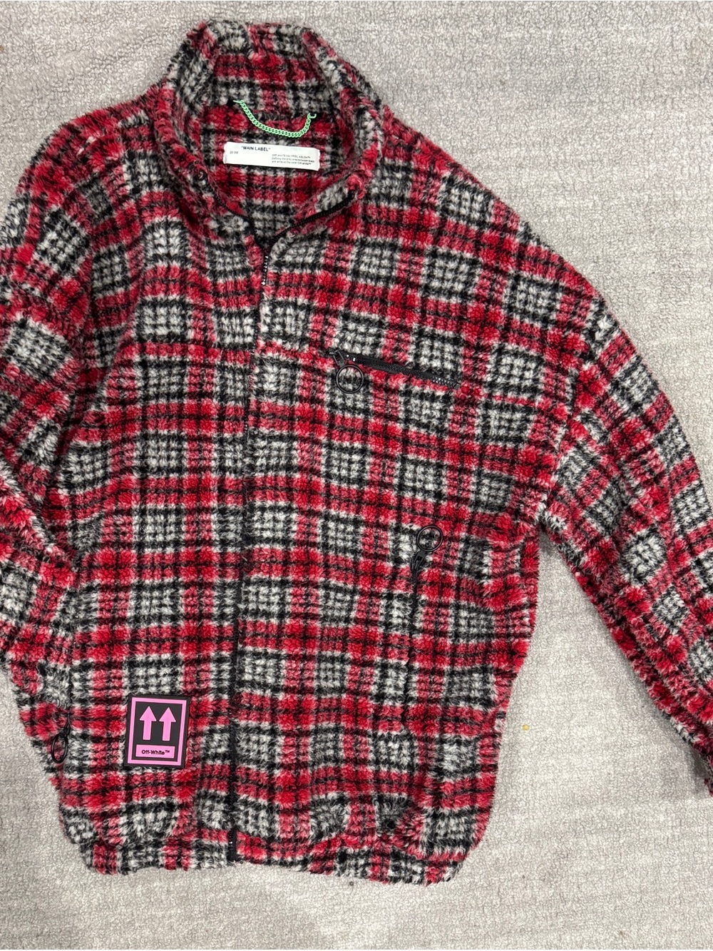 Off-White Men's Plaid Sherpa Full Zip Collared
Sweater